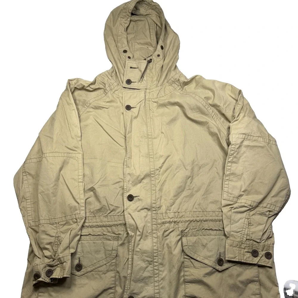 Vintage Banana Republic Safari Travel Parka Jacket Zip Hood Mens L 80's Zip Up